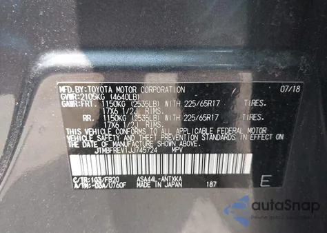 2018 Toyota Rav4 Le from USA, damaged, VIN JTMBFREV1JJ745724